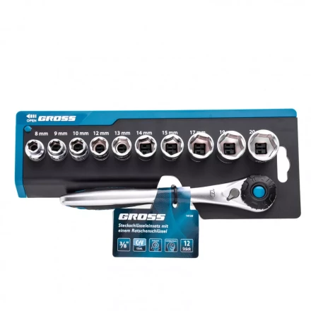 Набор торцевых головок трещотка 120 зубьев 12 предметов 3/8" CrV Gross 14139 купить в Нижневартовске