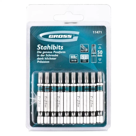Набор бит TORX 25х50 сталь S2 10 шт GROSS 11471 купить в Нижневартовске