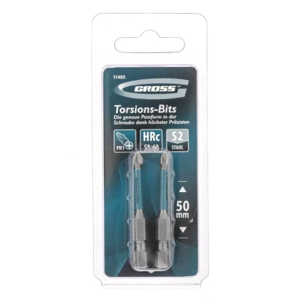 Набор бит торсионных PH1x50 мм для ударных шуруповертов 2 шт. Gross 11485 купить в Нижневартовске