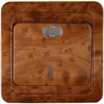 Выключатель СВЕТОЗАР "ГАММА" проходной, с подсветкой, одноклавишный, цвет орех, 10A/~250B SV-54138-N купить в Нижневартовске