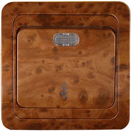 Выключатель СВЕТОЗАР "ГАММА" проходной, с подсветкой, одноклавишный, цвет орех, 10A/~250B SV-54138-N купить в Нижневартовске