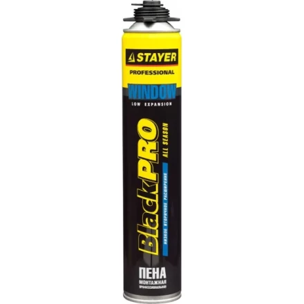 Пена "BlackPRO WINDOW" профессиональная, монтажная, пистолетная, всесезонная, 750мл, STAYER 41136 купить в Нижневартовске