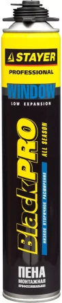 Пена "BlackPRO WINDOW" профессиональная, монтажная, пистолетная, всесезонная, 750мл, STAYER 41136 купить в Нижневартовске