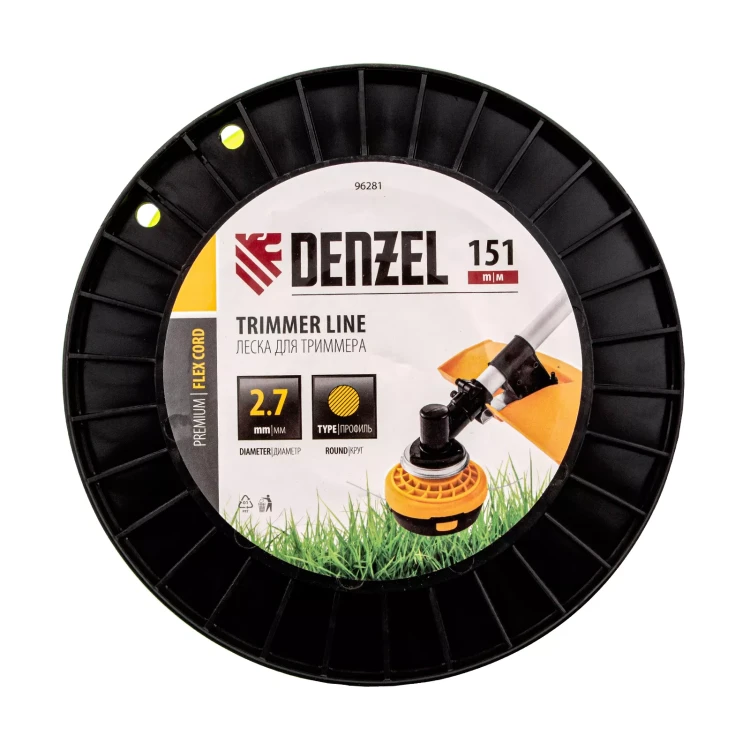 Леска для триммера круглая, 2,7мм х 151м, на DIN катушке FLEX CORD,  Denzel 96281 купить в Нижневартовске