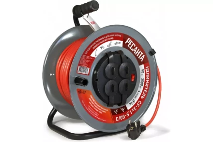 Удлинитель силовой на металлической катушке Ресанта СУ-3х1,5-50/3 (с выкл., 4 розетки, IP44) 61/118/8 купить в Нижневартовске