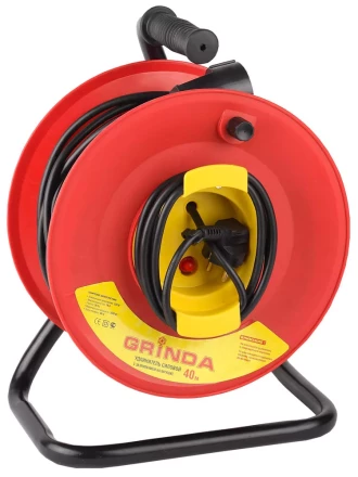 Удлинитель на катушке, 1 гнездо, евророзетка, 50м, заземление, защита от перегрузки, GRINDA 8-43665-50 купить в Нижневартовске