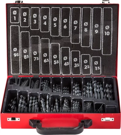 Набор ЗУБР "ТЕХНИК": Свёрла по металлу парооксидированных, быстрорежущая сталь, в мет. боксе, 1-10мм, шаг-0,5, 370 предм. 4-29605-H370 купить в Нижневартовске