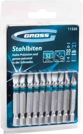 Набор бит SL6,0х50, сталь S2, 10шт GROSS 11326 купить в Нижневартовске
