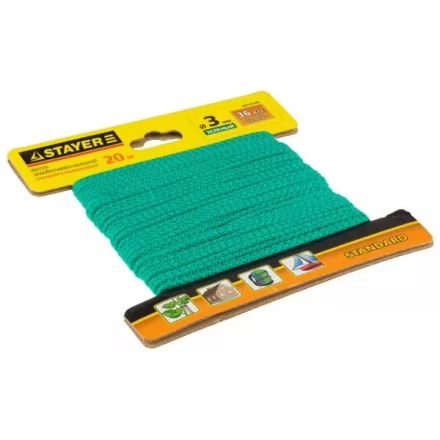 Шнур STAYER "STANDARD" хозяйственно-бытовой, полипропиленовый, вязанный, без сердечника, зеленый, d 3, 20м 50422-03-020 купить в Нижневартовске