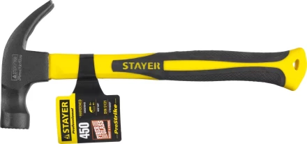 Молоток-гвоздодер "Fiberglass-M" с фиберглассовой рукояткой, с магнитом, 450 г, STAYER Professional 2027-450 купить в Нижневартовске