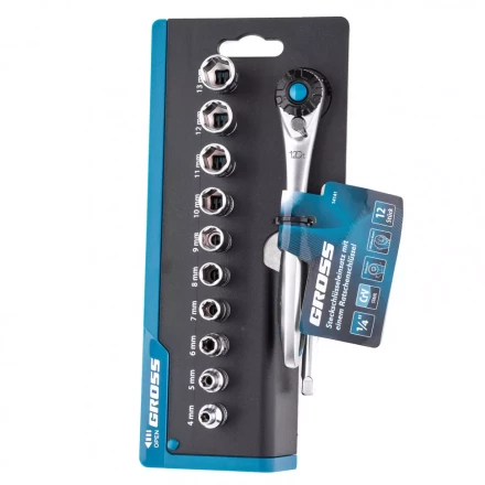 Набор торцевых головок трещотка 120 зубьев 12 предметов 1/4" CrV Gross 14141 купить в Нижневартовске