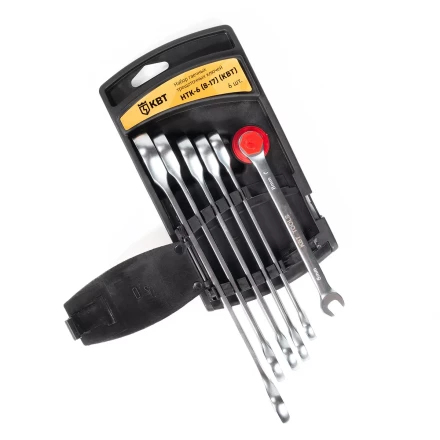 Набор гаечных комбинированных трещоточных ключей КВТ НТК-6 (8–17 мм), 6 шт. (91948) купить в Нижневартовске