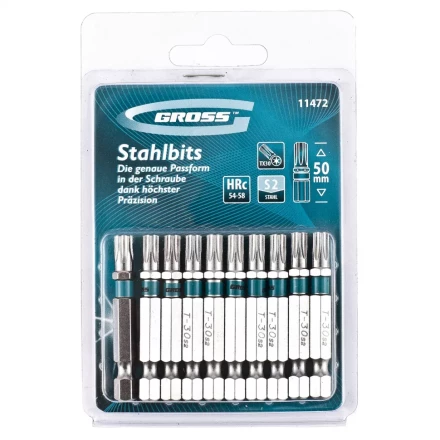 Набор бит TORX 30х50 сталь S2 10 шт GROSS 11472 купить в Нижневартовске