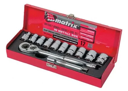 Набор торцевых головок,  1/2", головки 10 - 24 мм, с трещот. ключом, 12 предм  MATRIX MASTER 13526 купить в Нижневартовске