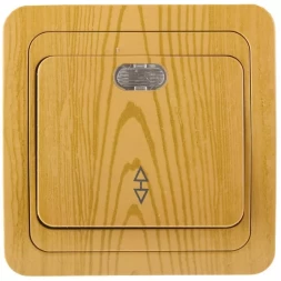 Выключатель СВЕТОЗАР "ГАММА" проходной, с подсветкой, одноклавишный, цвет ольха, 10A/~250B SV-54138-A