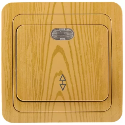 Выключатель СВЕТОЗАР "ГАММА" проходной, с подсветкой, одноклавишный, цвет ольха, 10A/~250B SV-54138-A купить в Нижневартовске