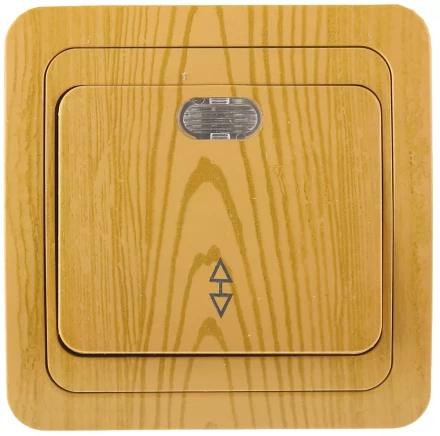 Выключатель СВЕТОЗАР "ГАММА" проходной, с подсветкой, одноклавишный, цвет ольха, 10A/~250B SV-54138-A купить в Нижневартовске