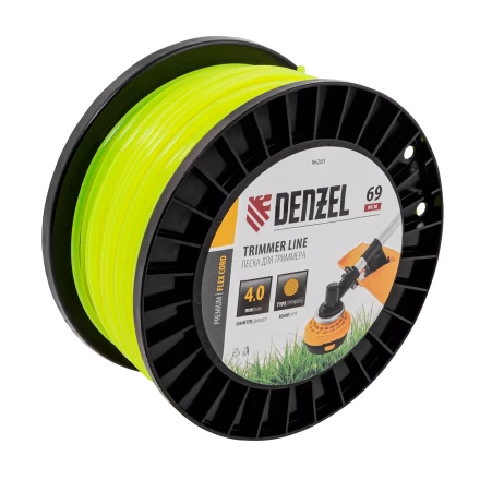 Леска для триммера круглая, 4,0мм х 69м, на DIN катушке FLEX CORD,  Denzel 96283 купить в Нижневартовске