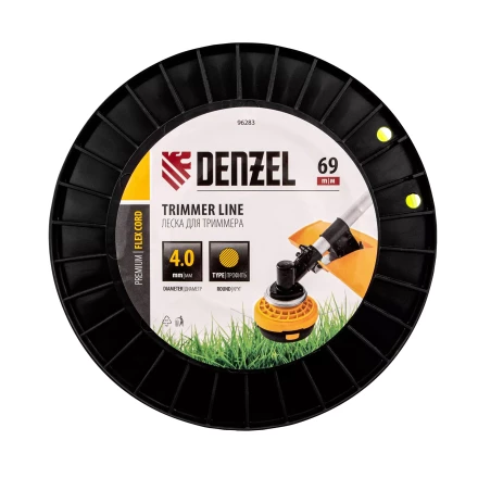 Леска для триммера круглая, 4,0мм х 69м, на DIN катушке FLEX CORD,  Denzel 96283 купить в Нижневартовске