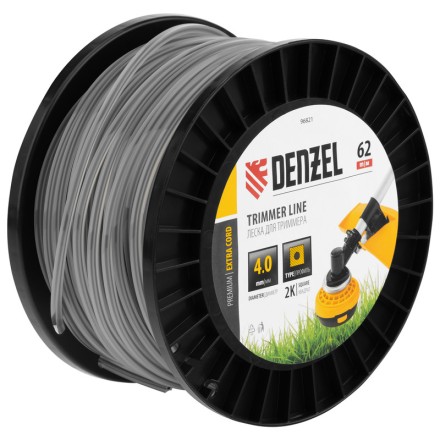 Леска для триммера двухкомпонентная квадрат, 4,0мм х 62м, на DIN катушке EXTRA CORD// Denzel 96821 купить в Нижневартовске