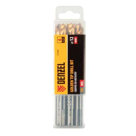 Сверло по металлу, 12 мм, HSS-Tin, Golden Tip, 6 шт. Denzel 717224 купить в Нижневартовске
