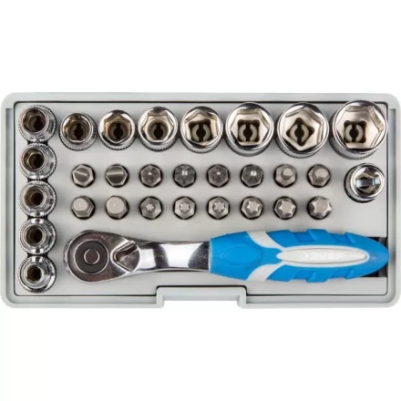 Набор ЗУБР "ЭКСПЕРТ": Биты 16шт,торцов головки с мини трещоткой 12шт,адаптер для бит SQ 1/4"хHex 1/4",удлинит 1/4"/80мм 26054-H31 купить в Нижневартовске