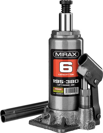 Домкрат гидравлический бутылочный, 6т, 195-380 мм, MIRAX 43260-6 43260-6 купить в Нижневартовске