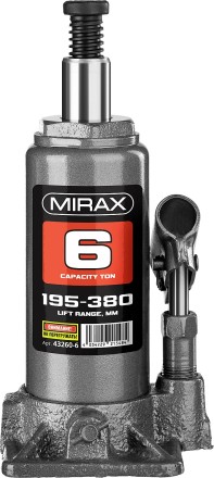 Домкрат гидравлический бутылочный, 6т, 195-380 мм, MIRAX 43260-6 43260-6 купить в Нижневартовске