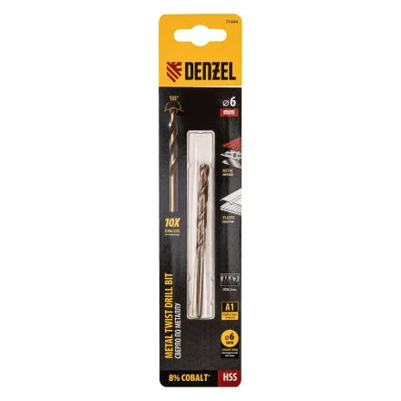 Сверло по металлу Denzel, 6 мм, HSS Co-8%, 71444 купить в Нижневартовске
