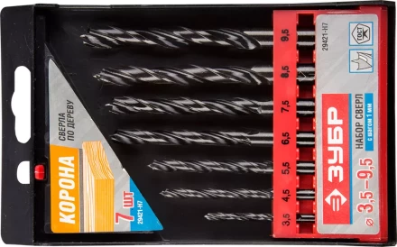 ЗУБР. Набор сверл по дереву, 7шт, 3,5-4,5-5,5-6,5-7,5-8,5-9,5 мм 29421-H7 купить в Нижневартовске