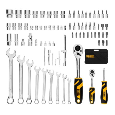 Набор инструментов Denzel, 1/2&quot;, 1/4&quot;, CrV, S2, пластиковый кейс, 82 предмета 15809 купить в Нижневартовске