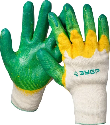 Перчатки ЗУБР "МАСТЕР" трикотажные, х/б, двойная обливная ладонь из латекса, L-XL 11459-XL купить в Нижневартовске