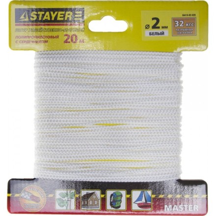 Шнур STAYER &quot;MASTER&quot; хозяйственно-бытовой, полипропиленовый, вязанный, с сердечником, белый, d 2, 20м 50410-02-020 купить в Нижневартовске