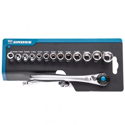 Набор торцевых головок трещотка 120 зубьев 36 предметов 1/4" CrV Gross 14142 купить в Нижневартовске