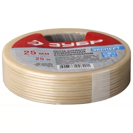 Лента ЗУБР "ЭКСПЕРТ" клеящая однонаправленная, усиленная стекловолокном, 25мм х 10м 12071-25-10 купить в Нижневартовске