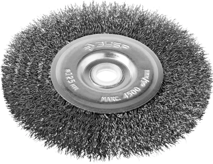 ЗУБР "ПРОФЕССИОНАЛ". Щетка дисковая для точильно-шлифовального станка, витая стальная проволока 0,3мм, 125х12,7мм 35185-125_z02 купить в Нижневартовске