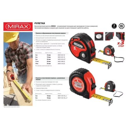 Рулетка MIRAX, 3 стопора, двухкомпонентный пластиковый корпус, 10мх25мм 34013-10-25 купить в Нижневартовске