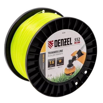 Леска для триммера звезда, 1,6мм х 552м, на DIN катушке FLEX CORD,  Denzel 96284 купить в Нижневартовске