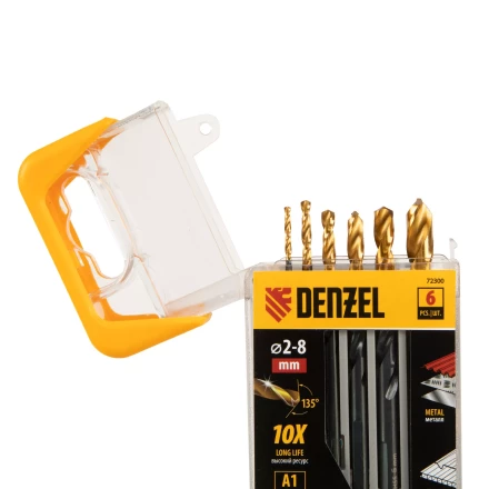 Набор сверл по металлу, 2-3-4-5-6-8 мм, HSS-Tin, Golden Tip, 6 шт Denzel 72300 купить в Нижневартовске