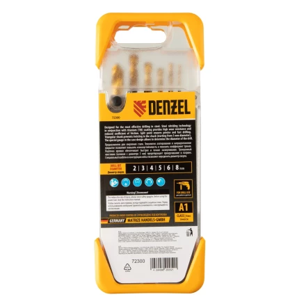 Набор сверл по металлу, 2-3-4-5-6-8 мм, HSS-Tin, Golden Tip, 6 шт Denzel 72300 купить в Нижневартовске