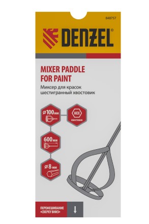 Миксер для красок Denzel, 100 х 8 х 600 мм, шестигранный хвостовик, 848757 купить в Нижневартовске