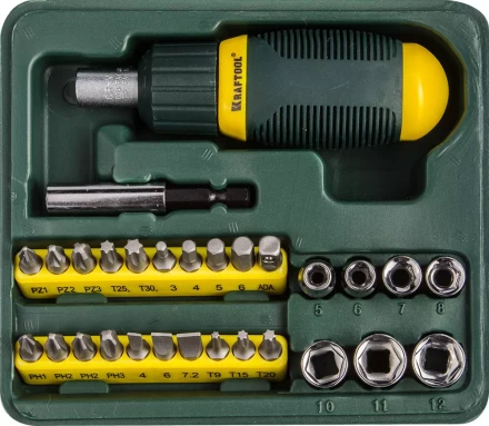 Набор KRAFTOOL Отвертка реверсивная с битами и торцовыми головками, 29 предметов 25556-H29 купить в Нижневартовске