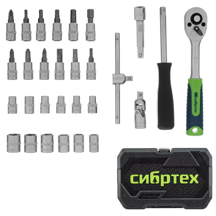 Набор инструментов Сибртех 13392, 1/4", пластиковый кейс, 29 предметов купить в Нижневартовске