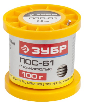 Припой ЗУБР, ПОС 61, трубка с канифолью, 100г, 2мм 55450-100-20C купить в Нижневартовске