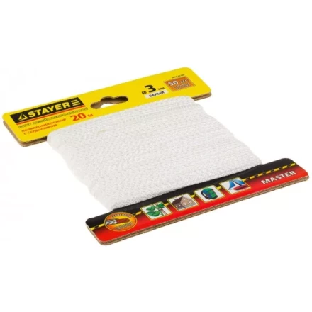 Шнур STAYER "MASTER" хозяйственно-бытовой, полипропиленовый, вязанный, с сердечником, белый, d 3, 20м 50410-03-020 купить в Нижневартовске