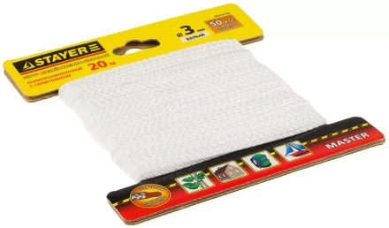 Шнур STAYER "MASTER" хозяйственно-бытовой, полипропиленовый, вязанный, с сердечником, белый, d 3, 20м 50410-03-020 купить в Нижневартовске