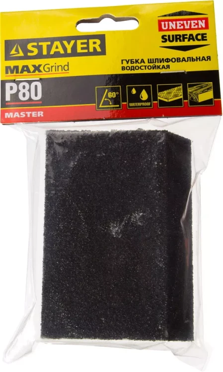 Губка шлифовальная STAYER "MASTER" угловая, зерно - оксид алюминия, Р80, 100 x 68 x 42 x 26 мм, средняя жесткость 3561-080 купить в Нижневартовске