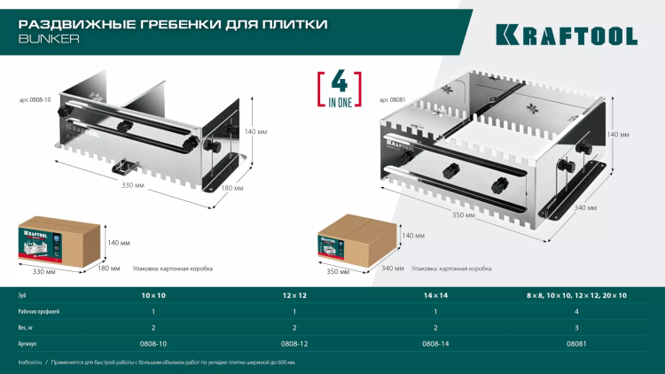 Раздвижная гребенка KRAFTOOL 0808-12 купить в Нижневартовске