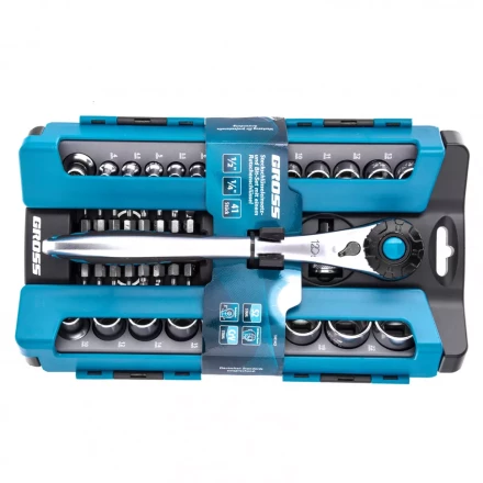 Набор торцевых головок трещотка 120 зубьев 41 предмет 1/2" 1/4" CrV Gross 14143 купить в Нижневартовске