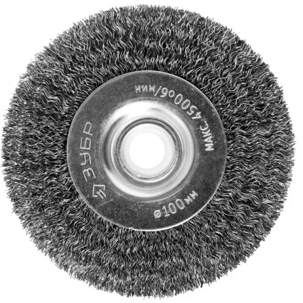 ЗУБР "ПРОФЕССИОНАЛ". Щетка дисковая для точильно-шлифовального станка, витая стальная проволока 0,3мм, 100х12,7мм 35185-100_z02 купить в Нижневартовске